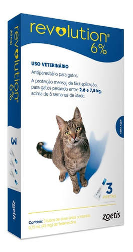 Anti Pulgas Revolution Gato 45 Mg 2,6 A 5 Kg Com 3 Pipetas