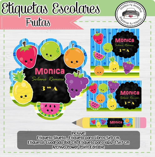 Kit Imprimible Etiquetas Escolares Frutas 2019 Oferta