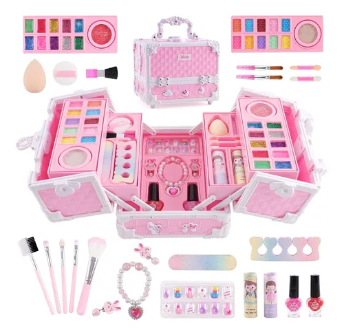 Set de Maquillaje para Niños Niñas - 48 PCS Kit de Juguete de Maletin  Maquillaje Niñas No Tóxico,Frozen Cosmético,Juego de Simulación,Cumpleaños