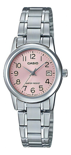 Reloj Mujer Casio Ltp-v002d-4b Análogo / Color De La Correa Plateado Color Del Bisel Plateado Color Del Fondo Rosa