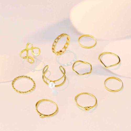 10 Piezas De Anillos De Apilables De Metal Geométrico Liso