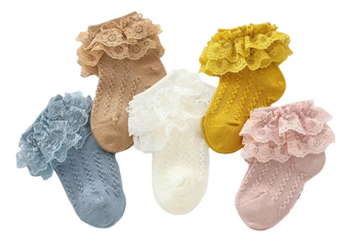 5 Pares De Calcetines De Encaje Con Volantes Para Niñas,