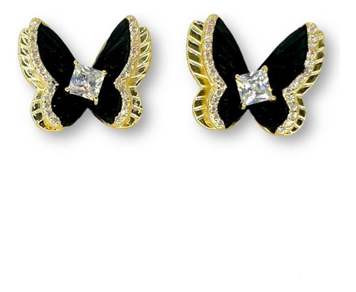 Aretes Para Mujer Mariposa Negra Oro Laminado 18k Kako