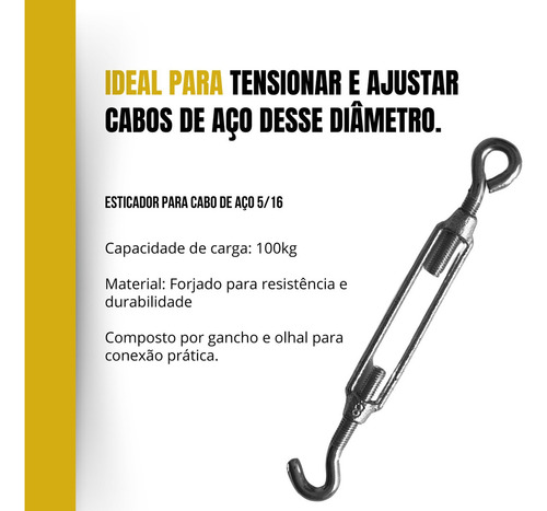 Esticador Para Cabo Aço Gancho Olhal 5/16 Tarza 5 Unidades