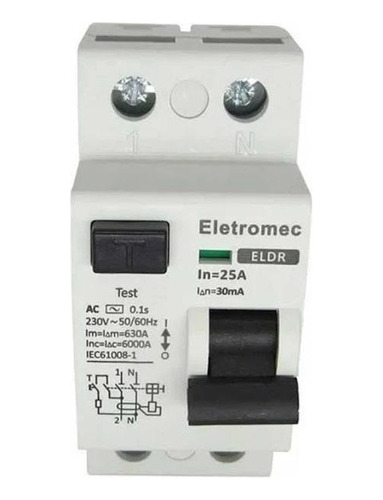 Interruptor Diferencial 25a 2p 30ma 400v Eletromec