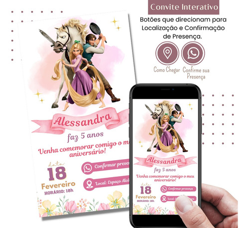Convite Digital Enrolados Rapunzel Interativo Virtual D492