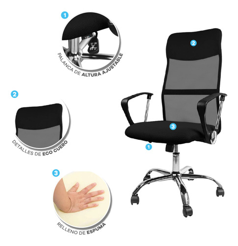 Silla De Oficina Mesh Eco Espaldo Alto Soporte Lumbar
