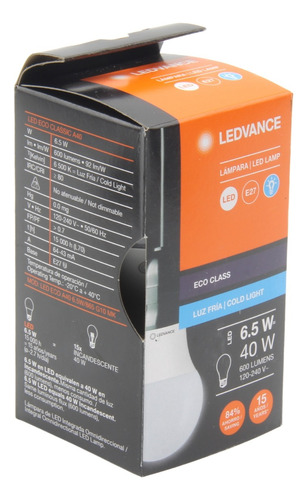 Foco Ledvance Led A40 6.5w 6500k Luz De Día E27