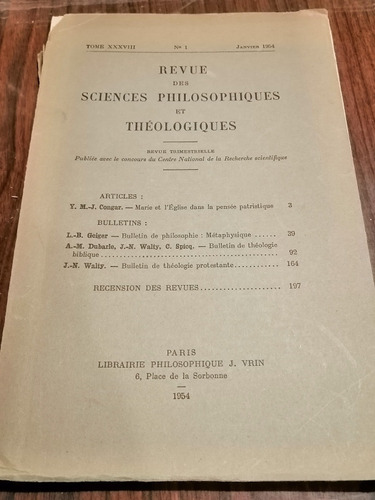 Revue Des Sciences Philosophiques Et Theologiques 1954 