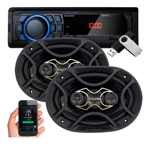 Aparelho Mp3 Bluetooth Radio Fm Usb + Falante Bravox 6x9 