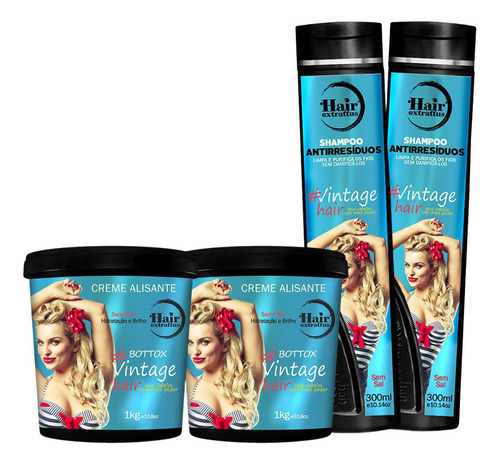 Kit 2 Bottox Vintage 1 Kg + 2 Shampoo Antiresiduo 300ml