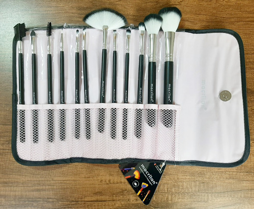 Jogo Pincéis Macrilan 12 Peças Para Make-up Cerdas Macias Cor Rosa\bolinha