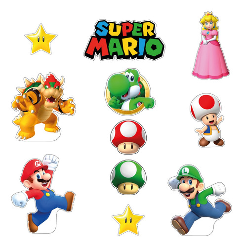 Figuras Mario Bros Base Rígida Kit 11 Pzas Coroplast