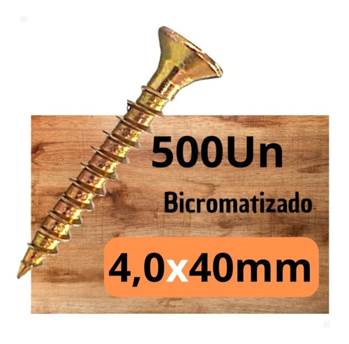 Parafuso Para Madeira 4,0x40mm 500 Peças Cabeça Chata Zinc