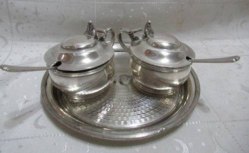 Set Salero Pimentero Bandeja Elkington Plate England (15529) Plateado (Usado)