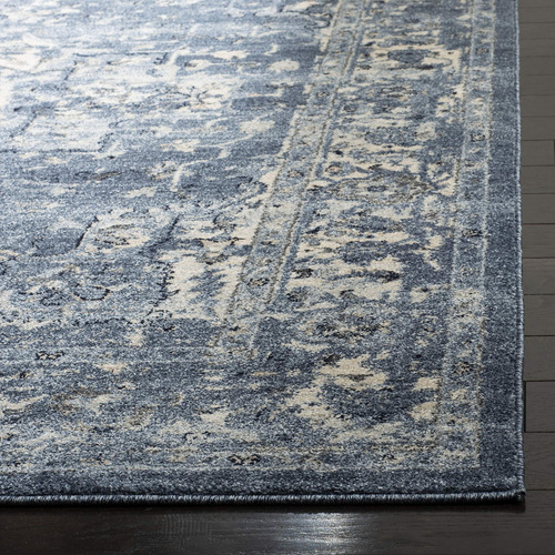 Alfombra De Pasillo 60 X 240 Cm Azul Marino Y Crema Diseño O
