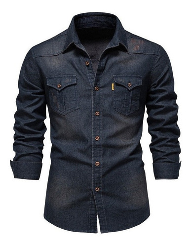 Camisa De Mezclilla For Hombre Con Solapa Casual