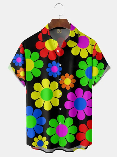 Camisa Hawaiana Unisex Con Flores Coloridas, Camisa De Playa