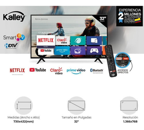 Imagen 3 de 5 de Televisor Kalley 32 Smart Bluetooth K-led32hdsnbt