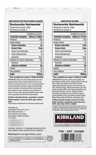 Barras Proteína Kirkland Cookies & Cream Choco No Gluten 20p
