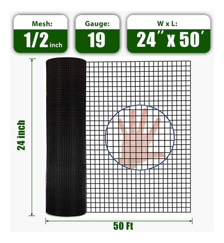 Paño De Hardware Negro De 1/2 Pulgadas, 24 X 50 Pies, ...