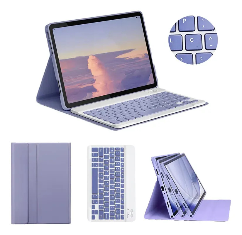 Capa Para iPad 11ª A16/10ª (10,9 ) Com Abnt2 Teclado A2696 Cor lavanda cinza