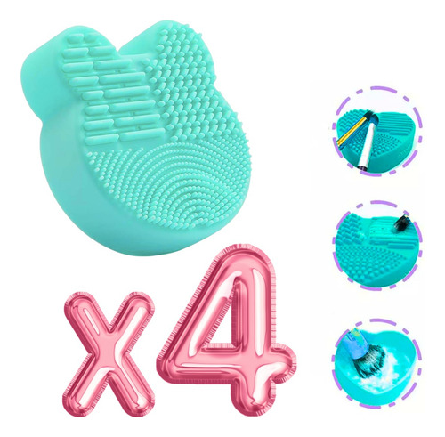 Limpia Brochas Maquillaje Estuche Esponja En Seco Formas Color Oso Aqua