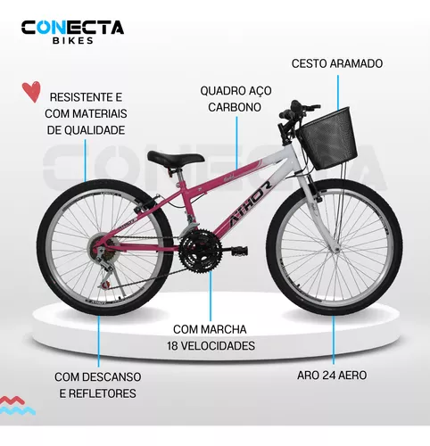 BICICLETA MOUNTAIN BIKE ARO 24 FEMININA - ROSA