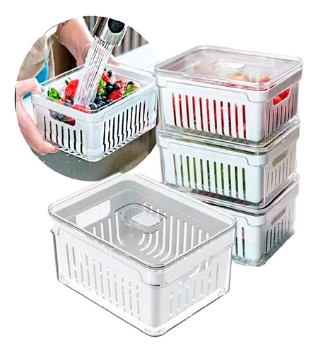 Kit 4 Organizador De Alimentos DGM Geladeira 1,36l Cesto Lavagem