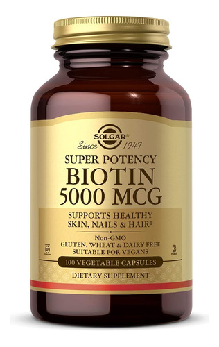 Biotina 5000 Mcg Piel, Uñas Y Cabello 100 Capsulas 