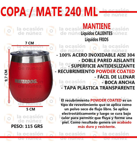 Vaso Mate Copon Termico Acero Inoxidable Con Tapa 240 Cc