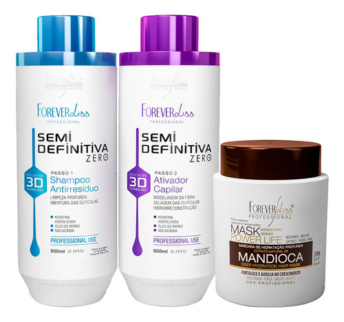 Semi Definitiva 3d Litro + Másc Mandioca Forever Liss 250g