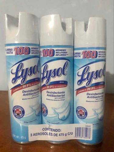 3 Pack Lysol Grande 475g Desinfectante En Spray Envío Gratis