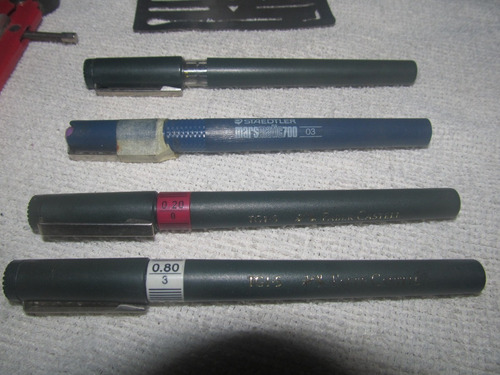 Combo Rapidographs + Compás + Plantilla Borradora (Usado)