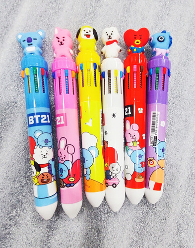 Set 6 Bolígrafos Bts-bt21 Plumas Multicolor Army Kpop