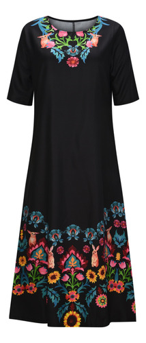 Vestido Casual De Mujer De Media Manga Con Cuello Redondo Es