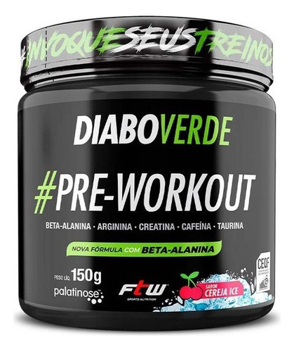 Pré Treino Diabo Verde 150g Sabor Cereja Ice Ftw