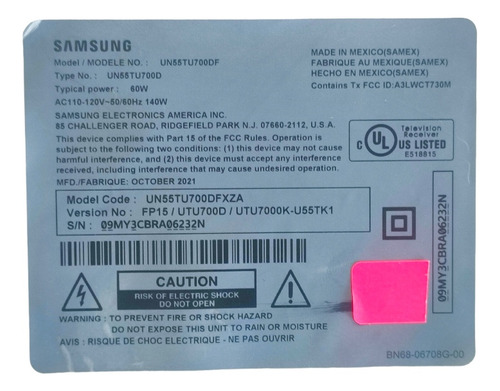 Main Samsung Un55tu700d Bn41-02751c-000 V:fp15