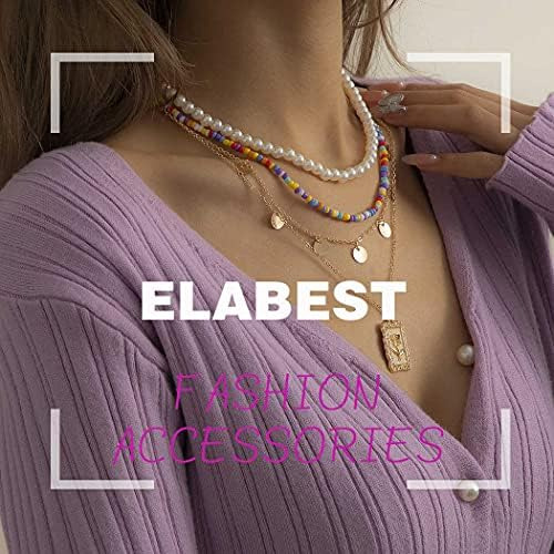 Elabest Collar De Perlas En Capas Cadena De Cuentas De Color