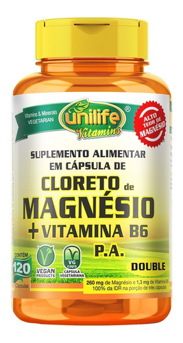 Cloreto De Magnésio Pa + Vitamina B6 Double Unilife 120 Cáps