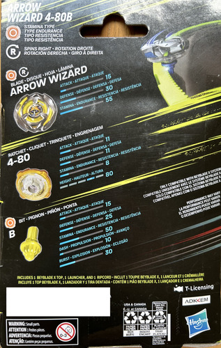 Beyblade X Arrow Wizard 4-80b Resistencia Trompo Bey Blade