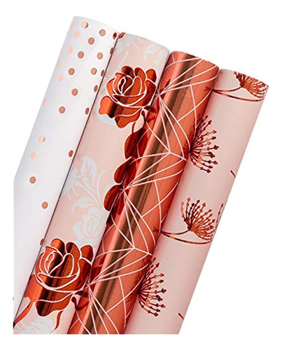 Rollo De Papel De Regalo Wrapaholic - Floral De Oro Rosa, Di