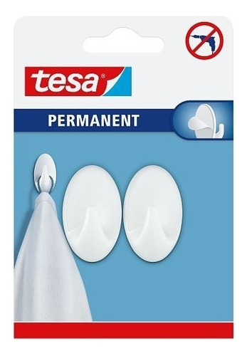 Percha Gancho Autoadhesivo Blanco Oval Permanente Tesa 2u