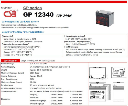Bateria Csb Gp 12340 12v 34ah Recargable (nuevo)