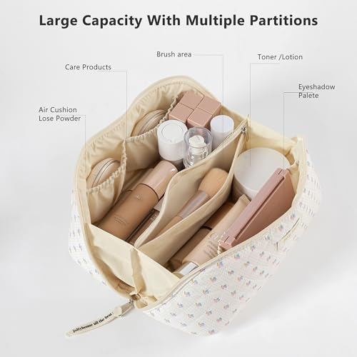 Bolsa De Maquillaje 3 Piezas Algodón Flores Viaje