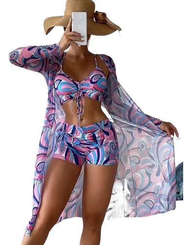 Bikini Total Printing Cord Con Kimono Beach Salida