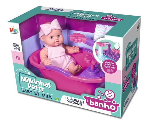 Brincar Boneca Bebê Milkinhas Petit Banho Banheira Sai Água De Vdd Banho