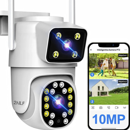 2nlf Câmeras De Segurança Wifi 360° Ip66 Conversação Bidirecional Visão Noturna Eseecloud App 2 Lentes 2 Telas 10mp