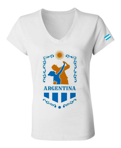 Remera Mujer Escote V Spun Tango Argentina Logo Turismo