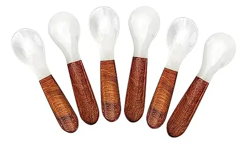 Lot De 2 Cuillères à Caviar En Nacre MOP - Manche Rond 3,55 Pouces Blanc
